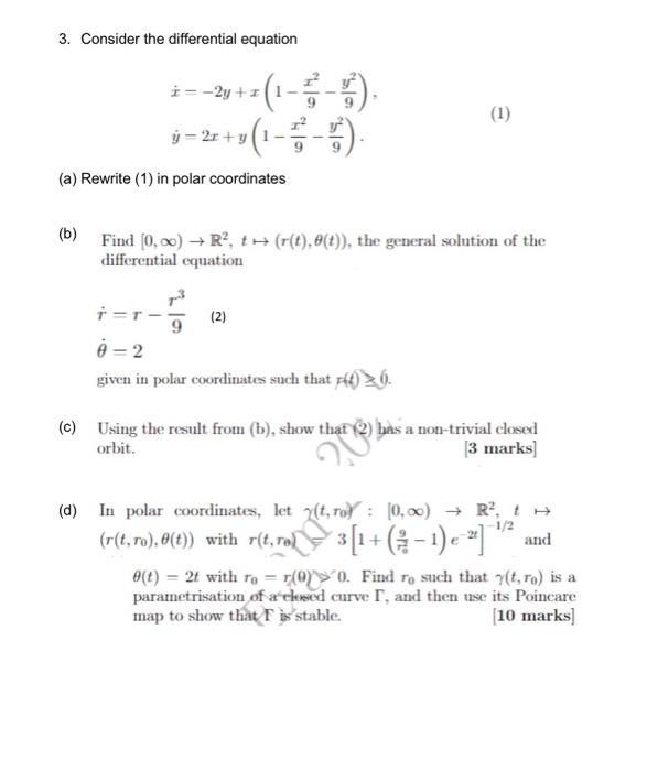 3 Consider The Differential Equation 2y 1 1 V 2s V 15 1 25 9 A Rewrite 1 In Polar Coordinates B Find 0 1