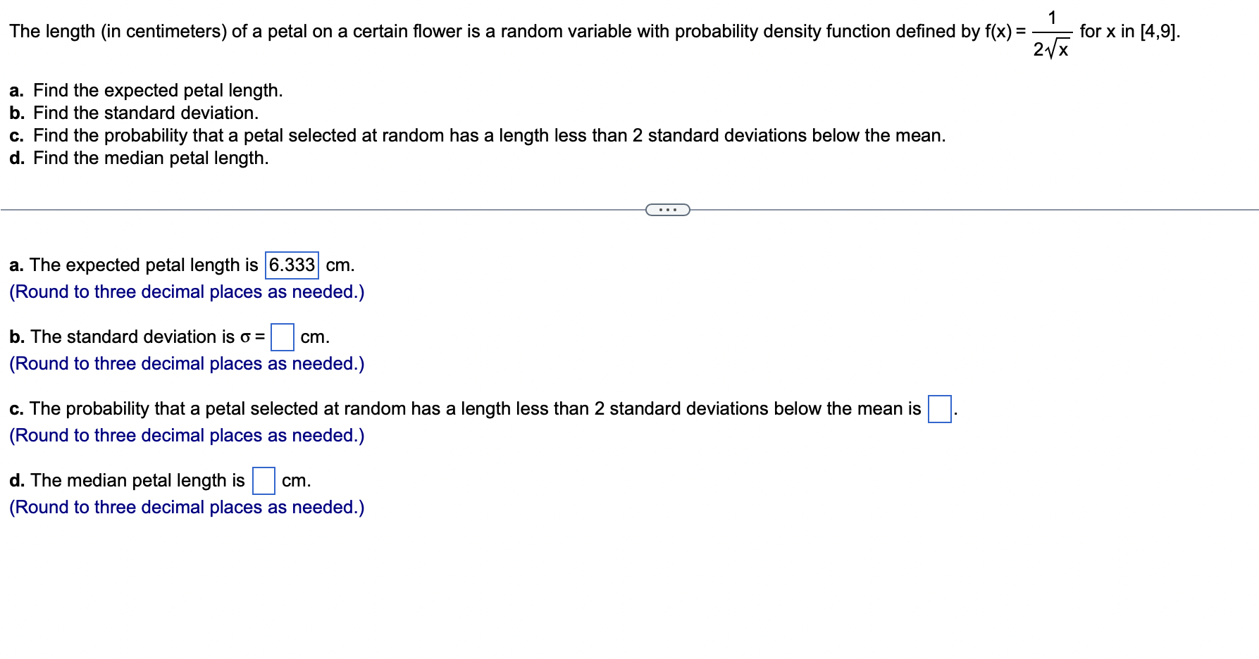 For X In 4 9 1 The Length In Centimeters Of A Petal On A Certain Flower Is A Random Variable With Probability Den 1