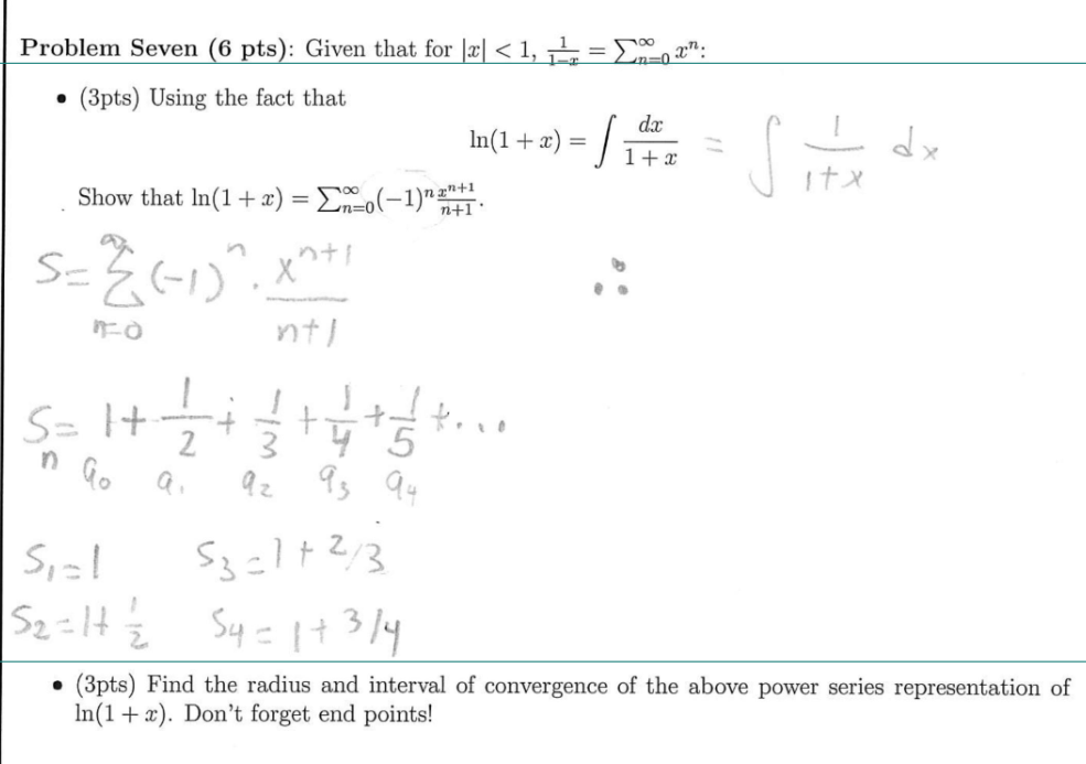 Problem Seven 6 Pts Given That For 2 1 112 M Ox 3pts Using The Fact That In 1 2 Show That In 1 X 1