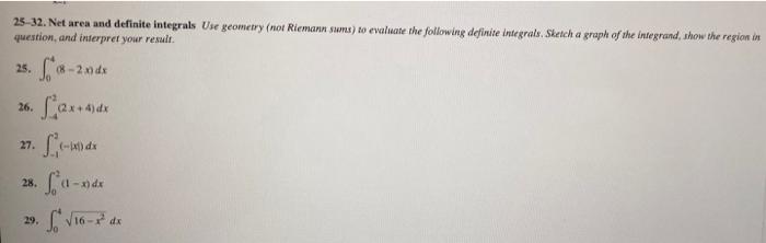 25 32 Net Area And Definite Integrals Use Geometry Nor Riemann Sums To Evaluate The Following Definite Integrals Ske 1