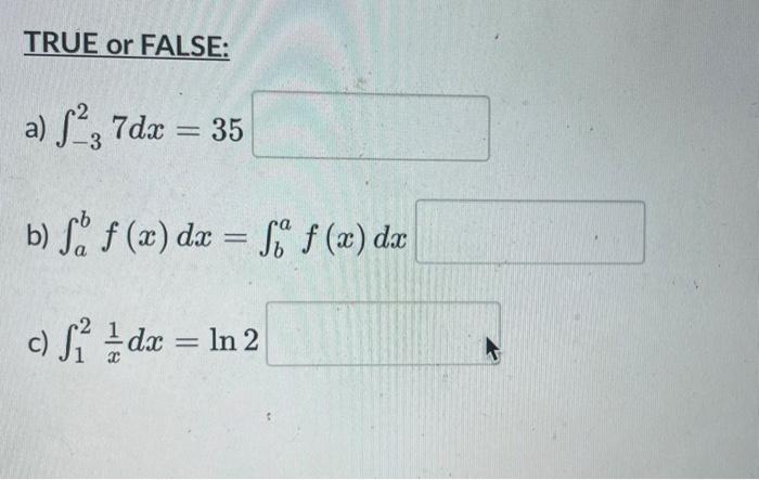 True Or False A A S2 7dx 35 B S F X Dx Si F X Dx C S Dx In 2 S1 1