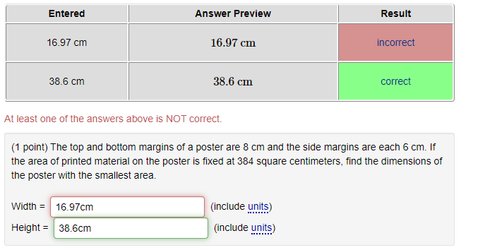 Entered Answer Preview Result 16 97 Cm 16 97 Cm Incorrect 38 6 Cm 38 6 Cm Correct At Least One Of The Answers Above Is N 1