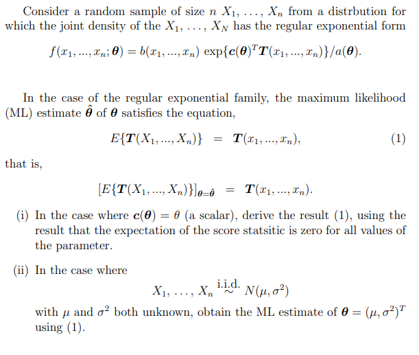 Consider A Random Sample Of Size N X1 Xn From A Distrbution For Which The Joint Density Of The X1 Xy Has The 1