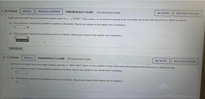 1 F0 1 Points Details Previous Answers Tamubuscalc1 4 6 007 1 6 Submissions Used My Notes Ask Your Teacher Asorticow C 1