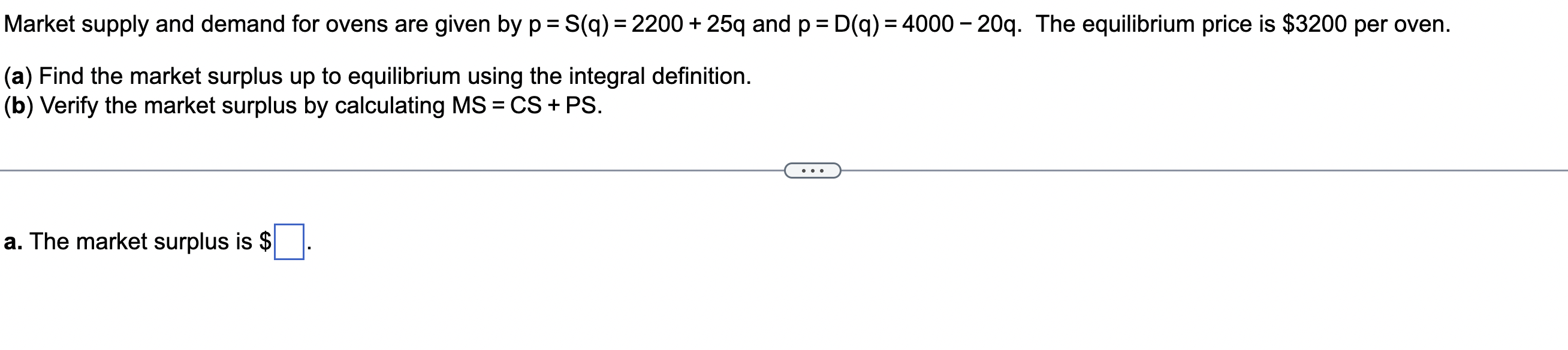 Market Supply And Demand For Ovens Are Given By P S Q 2200 25q And P D Q 4000 20q The Equilibrium Price I 1