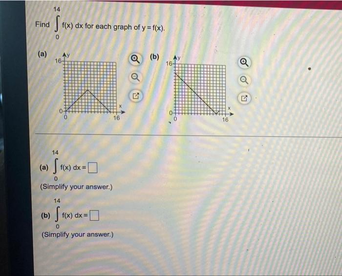 14 Find S Rx Dx For Each Graph Of Y F X 0 A 16 Q B 16 A 0 16 16 14 A Fx Dx 0 0 Simplify Your Answer 1