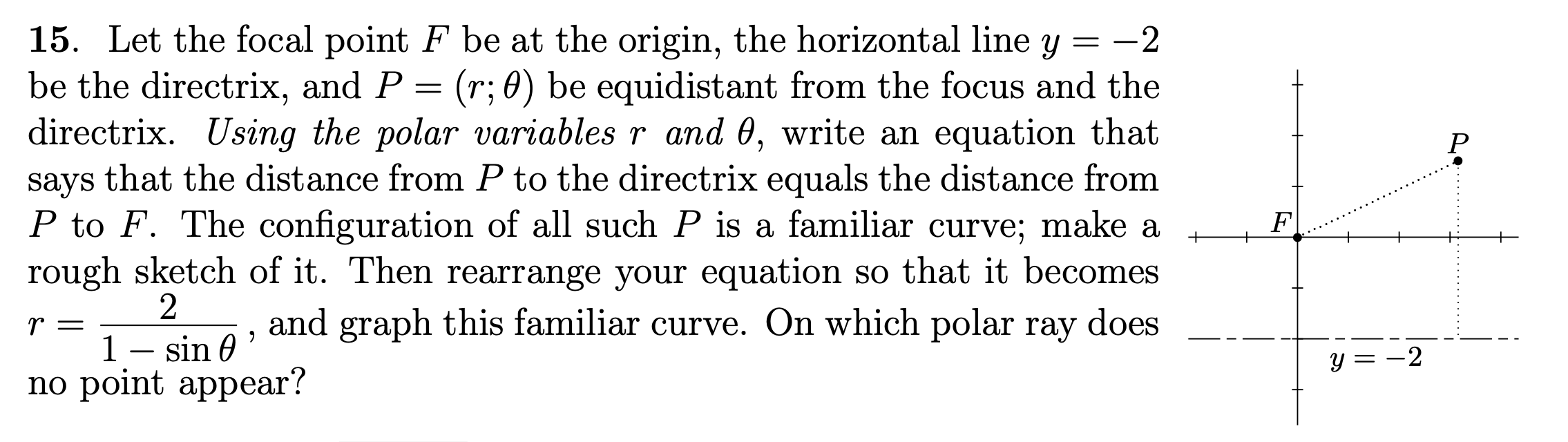 T P 15 Let The Focal Point F Be At The Origin The Horizontal Line Y 2 Be The Directrix And P R 0 Be Equ 1