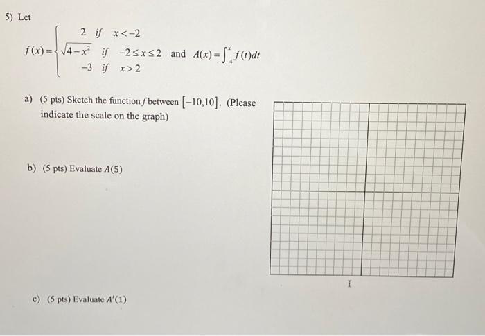 5 Let 2 If X 2 F X 4 Xif 25x52 And A X F T Dt 3 If X 2 A 5 Pts Sketch The Functions Between 10 10 Plea 1