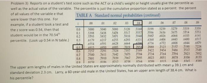 0 0 5478 0 2 Problem 3 Reports On A Student S Test Score Such As The Act Or A Child S Weight Or Height Usually Give The 1