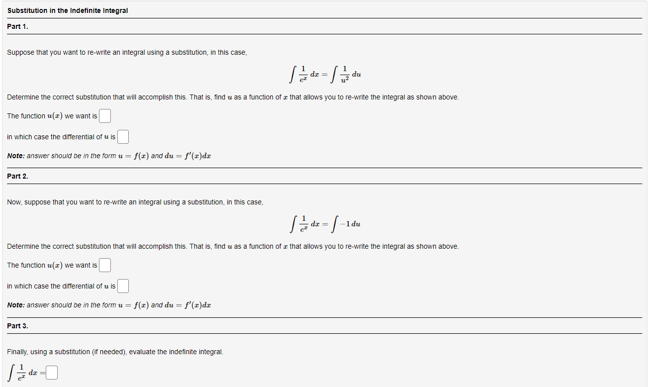 Substitution In The Indefinite Integral Part 1 Suppose That You Want To Re Write An Integral Using A Substitution In T 1