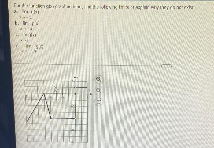 For The Function G X Graphed Here Find The Following Limits Or Explain Why They Do Not Exist A Lim G X X 5 B Lim G 1