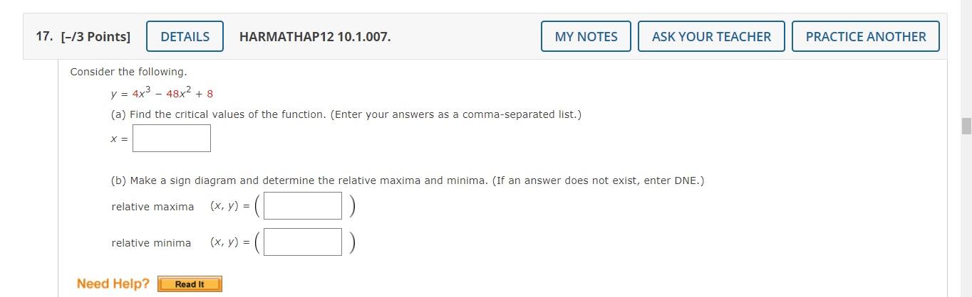 17 13 Points Details Harmathap12 10 1 007 My Notes Ask Your Teacher Practice Another Consider The Following Y 4x 1