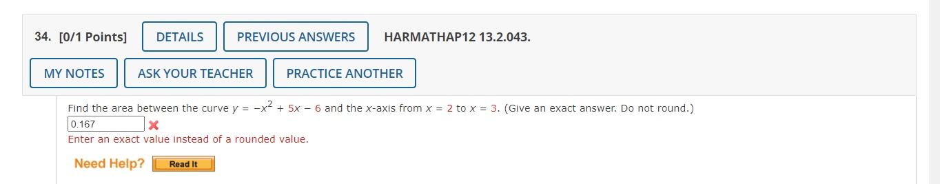 34 0 1 Points Details Previous Answers Harmathap12 13 2 043 My Notes Ask Your Teacher Practice Another Find The Area 1