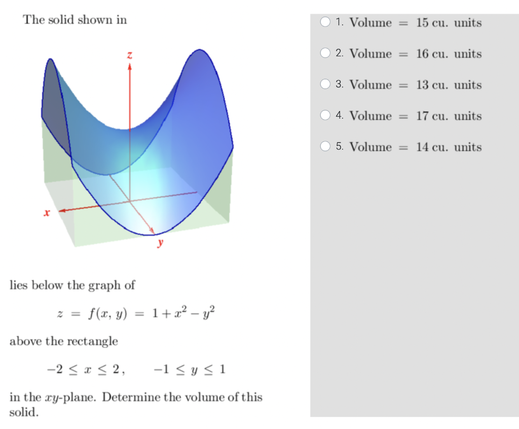 The Solid Shown In O 1 Volume 15 Cu Units 2 Volume 16 Cu Units 3 Volume 13 Cu Units 4 Volume 17 Cu Units 5 1