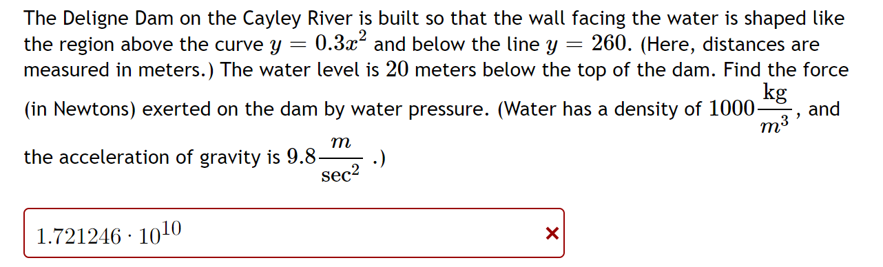 0 3x2 The Deligne Dam On The Cayley River Is Built So That The Wall Facing The Water Is Shaped Like The Region Above T 1