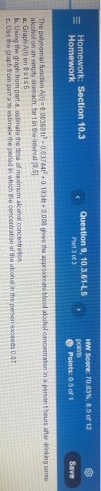 Iii Homework Section 10 3 Homework Question 9 10 3 61ls Part 3 Of 3 Hw Score 70 83 8 5 Of 12 Points Points 0 5 Of 1