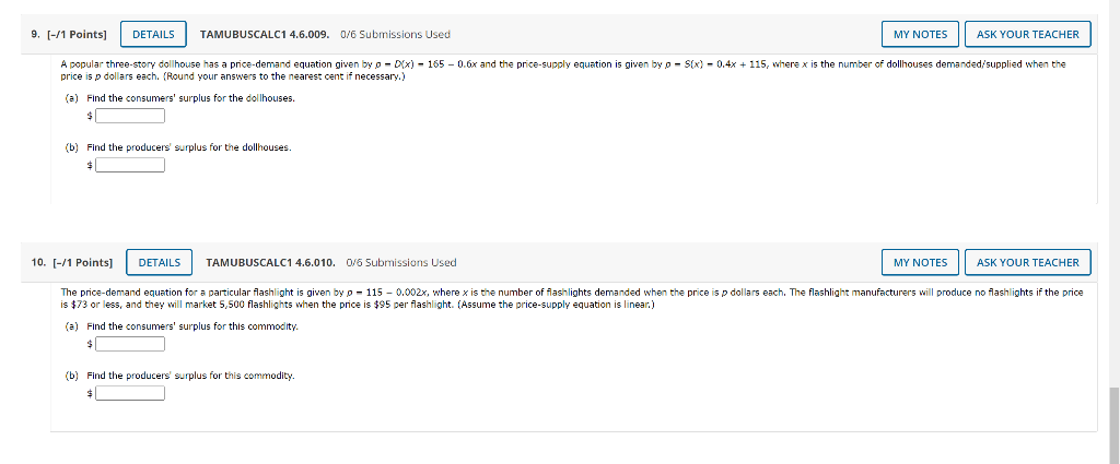 9 1 Points Details Tamubuscalc1 4 6 009 0 6 Submissions Used My Notes Ask Your Teacher A Popular Three Story Dollh 1