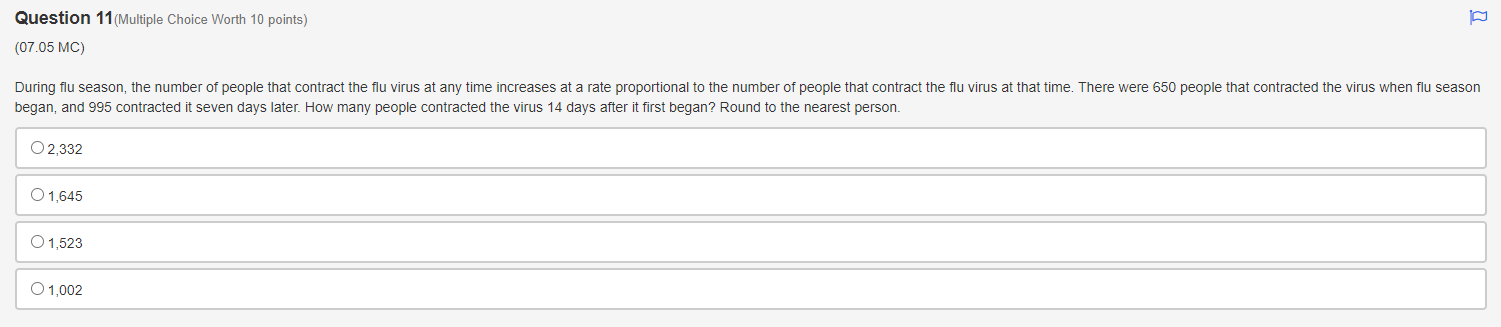 Question 11 Multiple Choice Worth 10 Points 07 05 Mc During Flu Season The Number Of People That Contract The Flu Vi 1