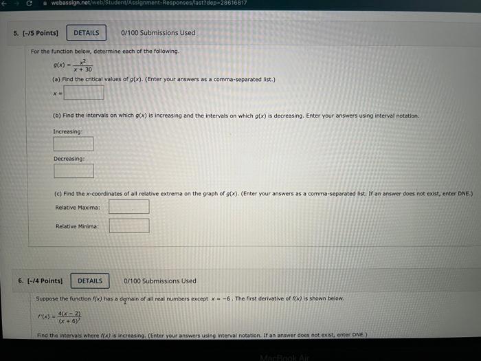 Webassign Net Web Student Assignment Responses Last Dep 28616817 5 75 Points Details 0 100 Submissions Used For The 1
