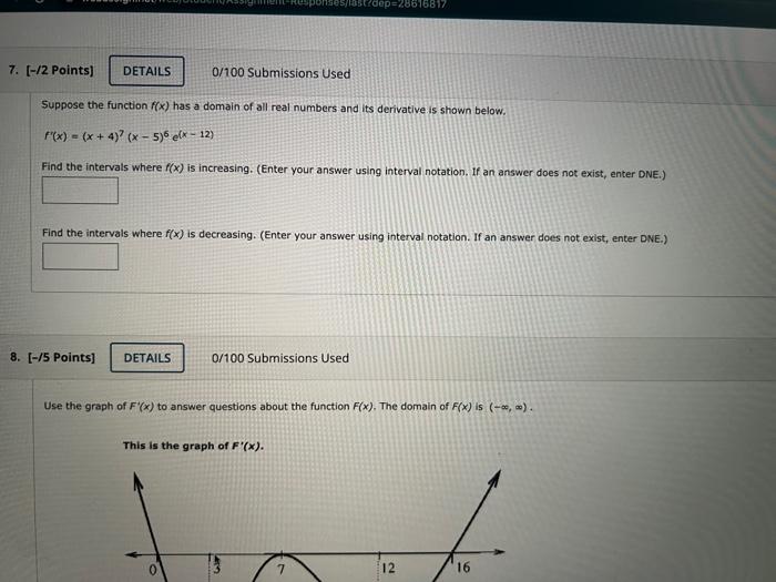 Lupdf66168 7 2 Points Details 0 100 Submissions Used Suppose The Function F X Has A Domain Of All Real Numbers And 1