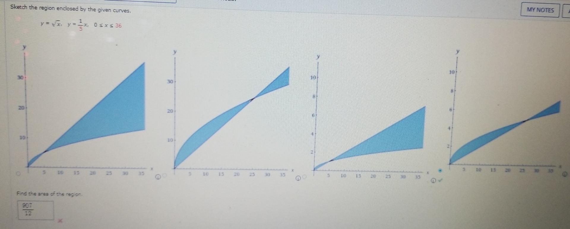 Sketch The Region Enclosed By The Given Curves My Notes Y Ya 1 03x3 36 100 Je 30 B 20 20 10 3 10 13 1320 13 3 3 To 11 E 1