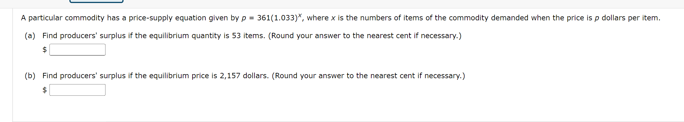A Particular Commodity Has A Price Supply Equation Given By P 361 1 033 Where X Is The Numbers Of Items Of The Comm 1