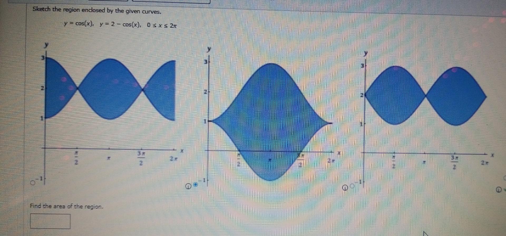 Sketch The Region Endosed By The Given Curves Y Cos X Y 2 Cos X Osrs 21 32 Find The Area Of The Region 1