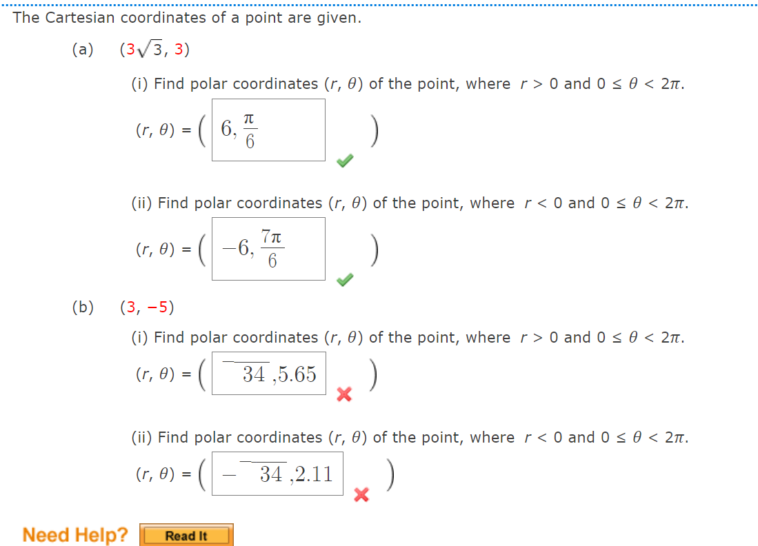 The Cartesian Coordinates Of A Point Are Given A 3v3 3 I Find Polar Coordinates R 0 Of The Point Where R 0 1