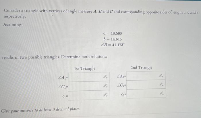 C Consider A Triangle With Vertices Of Angle Measure A B And C And Corresponding Opposite Sides Of Length A B And E Re 1