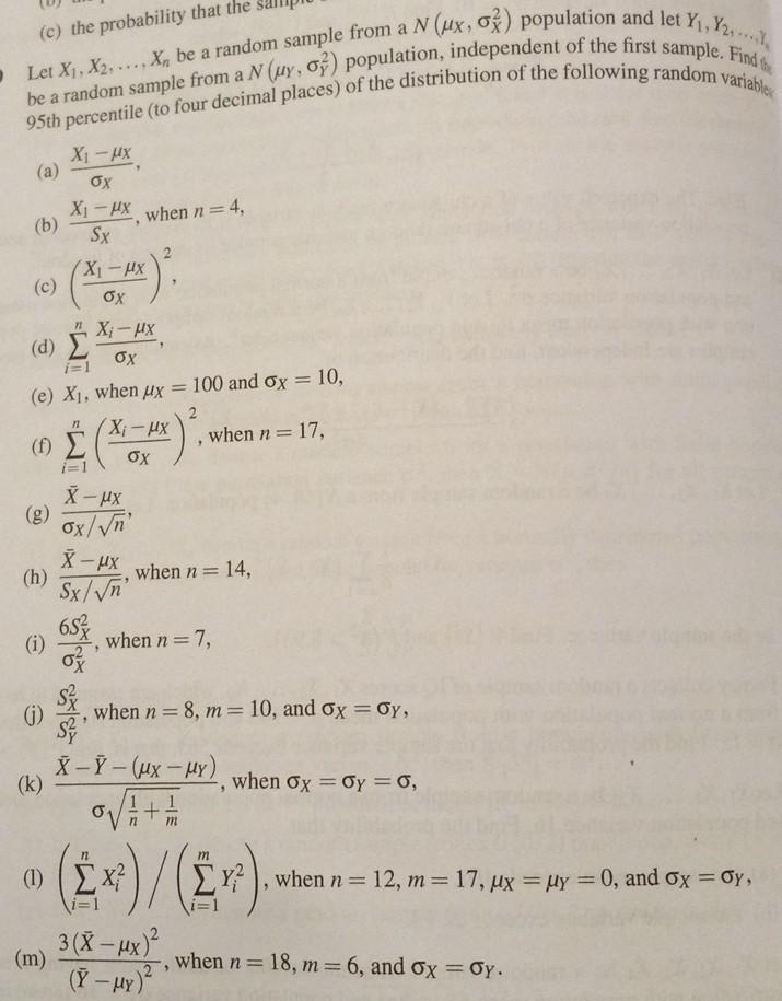 C The Probability That The A B Let X1 X2 X Be A Random Sample From A N Ux 0 Population And Let Y Y2 1