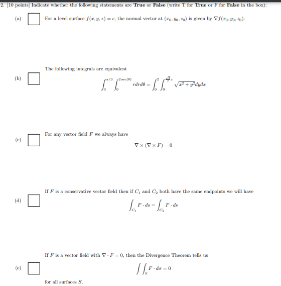 2 10 Points Indicate Whether The Following Statements Are True Or False Write T For True Or F For False In The Box 1