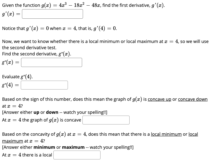 Given The Function G X 4x3 187 48x Find The First Derivative G X G X Notice That G 0 When X 4 1