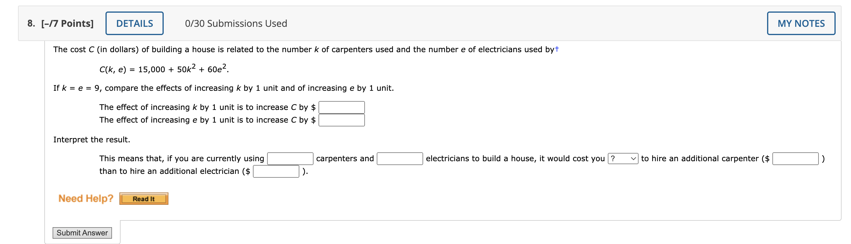 8 17 Points Details 0 30 Submissions Used My Notes The Cost C In Dollars Of Building A House Is Related To The Num 1