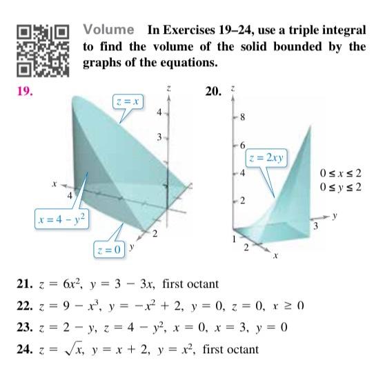 Volume In Exercises 19 24 Use A Triple Integral To Find The Volume Of The Solid Bounded By The Graphs Of The Equations 1