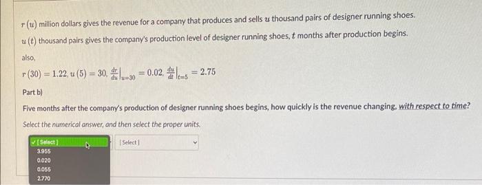 Question 38 Use The Following Information To Answer This And The Next Question R U Million Dollars Gives The Revenue F 2