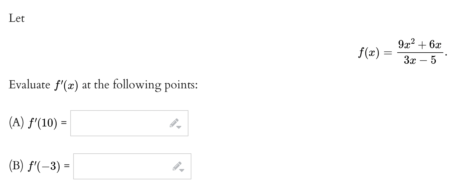 Let F X 9x2 6x 3x 5 Evaluate F X At The Following Points A F 10 B F 3 1