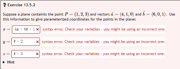7 Exercise 13 5 2 Suppose A Plane Containts The Point P 1 2 3 And Vectors A 4 1 0 And 6 6 0 1 Use This In 1