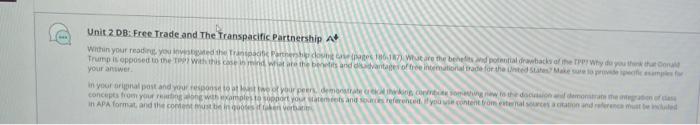 Unit 2 Db Free Trade And The Transpacific Partnership A Within Your Reading You Partner Dog 186 Wut Are The Benefits 1