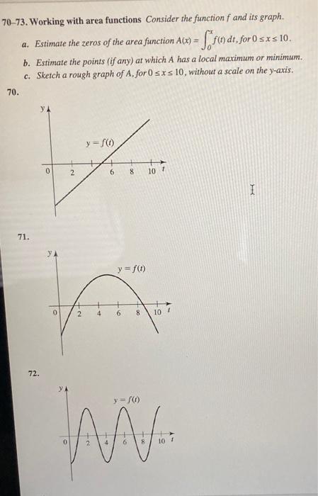 70 73 Working With Area Functions Consider The Function F And Its Graph S Fodt For 0 Sxs 10 A Estimate The Zeros Of 1
