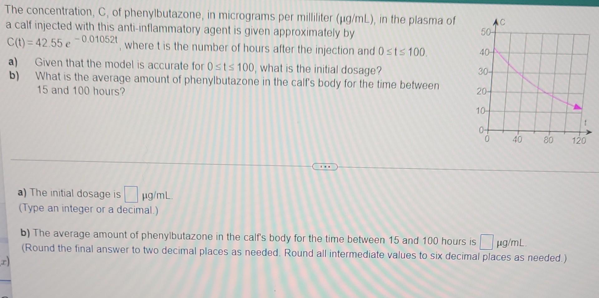 Ac 504 The Concentration C Of Phenylbutazone In Micrograms Per Milliliter Pg Ml In The Plasma Of A Calf Injected W 1
