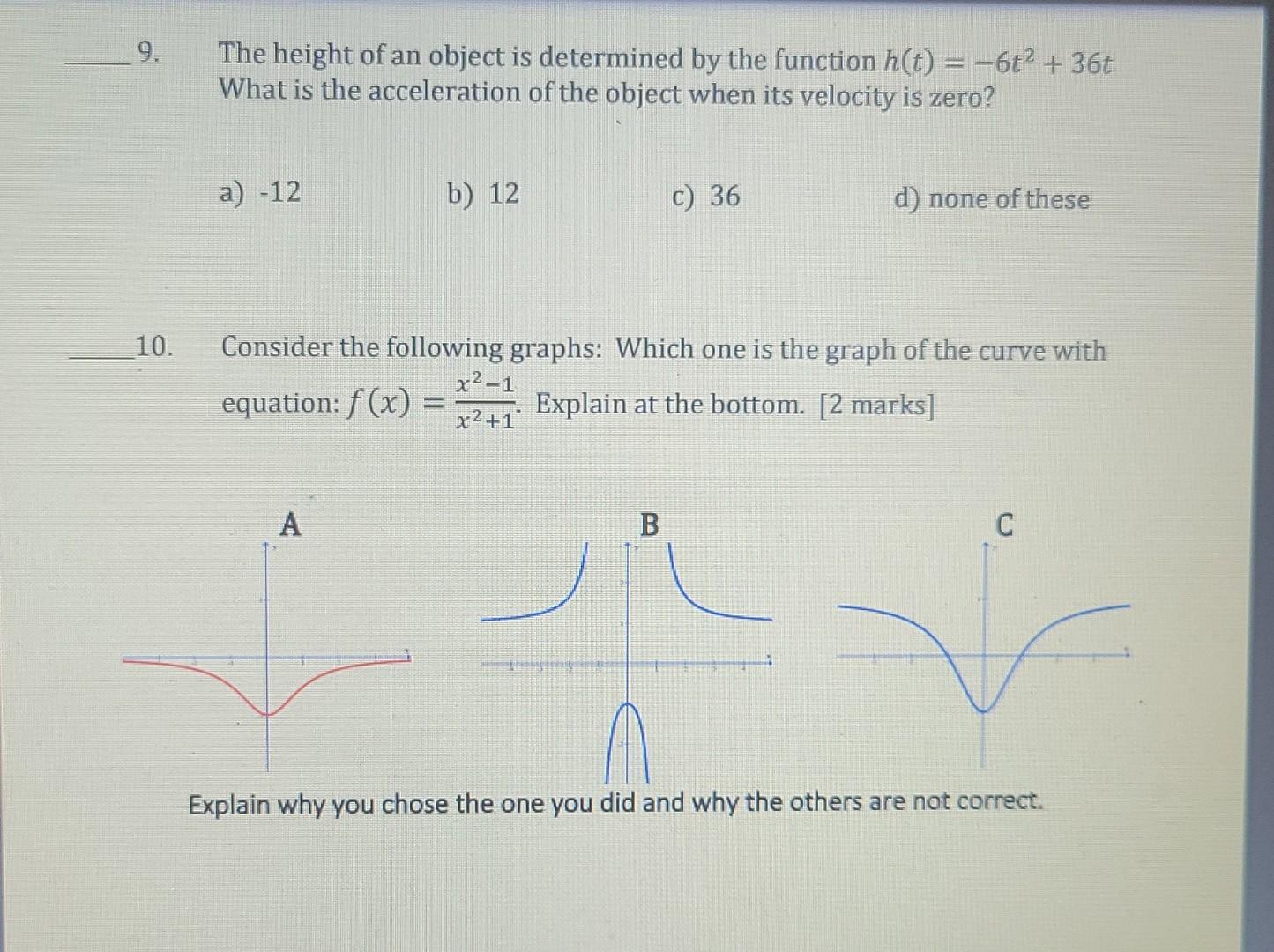 Part A Knowledge And Understanding 20 Marks For The Graph Below The Concavity Switches At X 1 7 And 0 And There 4