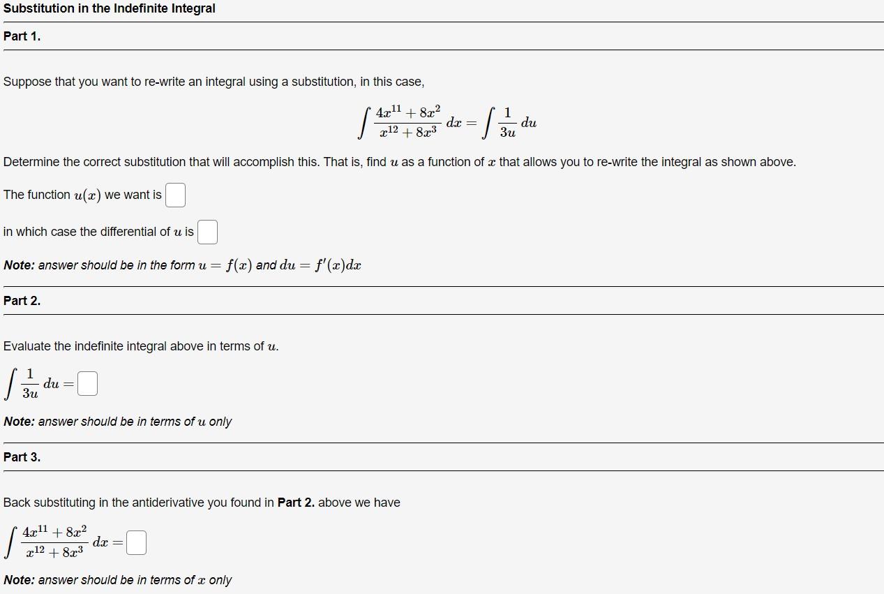 Substitution In The Indefinite Integral Part 1 Suppose That You Want To Re Write An Integral Using A Substitution In T 1