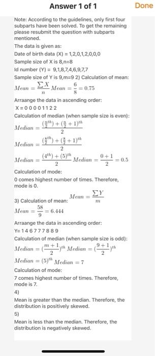6 Transform The 8 Digits In Your Birthdate From Question 1 By Subtracting The Mean You Computed In Question 2 From Each 2