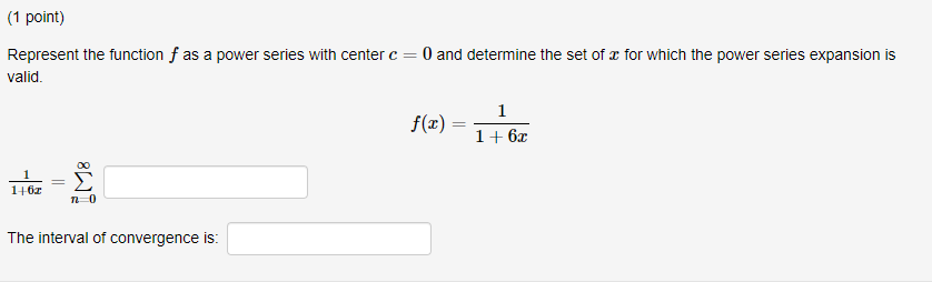 1 Point Represent The Function F As A Power Series With Center C O And Determine The Set Of 2 For Which The Power Se 1