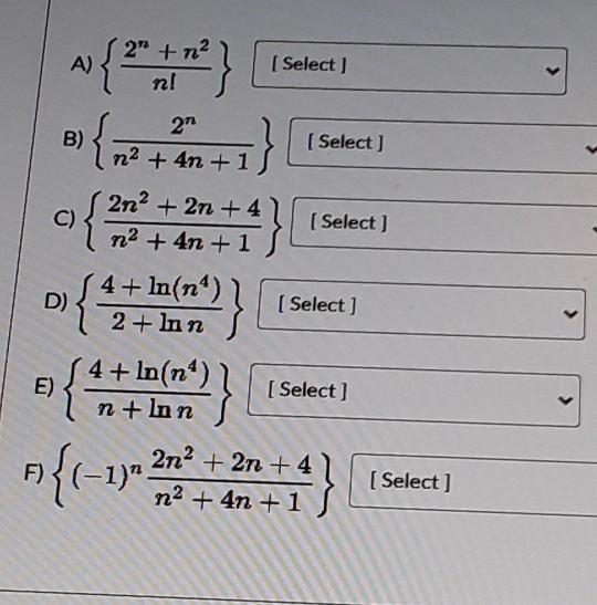 Question 9 16 Pt For Each Of The Following Sequences Select Whether They Converge Or Diverge For Each That Converges 2