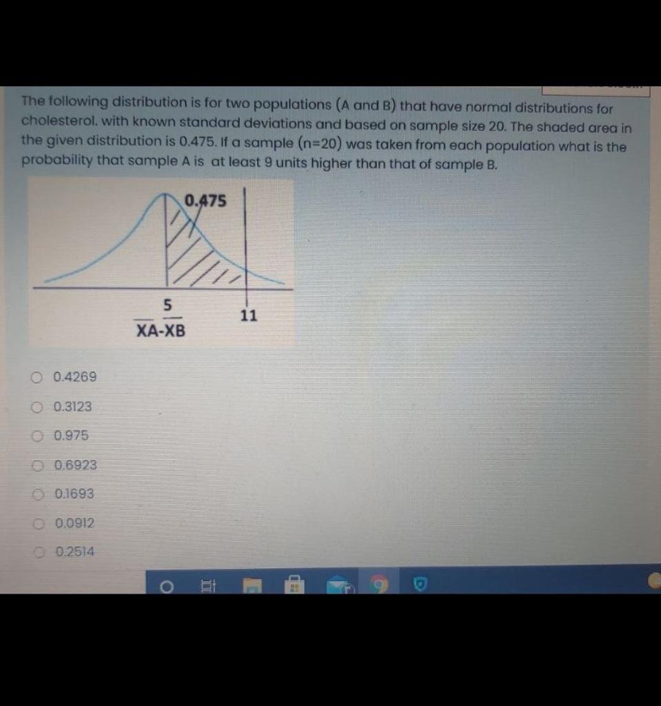 The Following Distribution Is For Two Populations A And B That Have Normal Distributions For Cholesterol With Known S 1
