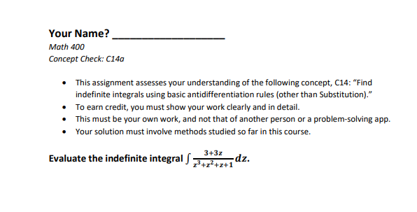 Your Name Math 400 Concept Check C140 This Assignment Assesses Your Understanding Of The Following Concept C14 Fi 1