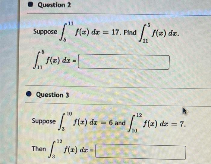 Question 2 5 Suppose 11 F X Dx 17 Find Nd 567 F X Dx 11 5 5 1a Ds F X Dx 11 Question 3 10 12 Suppose F X 1