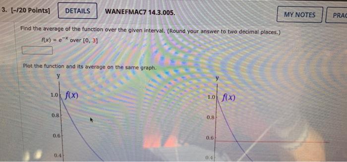 3 20 Points Details Wanefmac7 14 3 005 My Notes Prac Find The Average Of The Function Over The Given Interval Ro 1