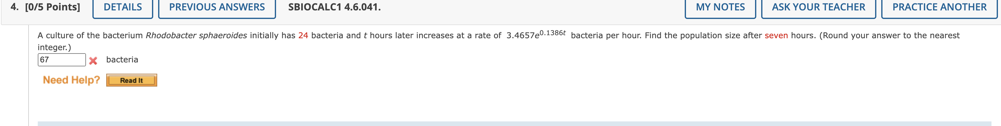 4 075 Points Details Previous Answers Sbiocalc1 4 6 041 My Notes Ask Your Teacher Practice Another A Culture Of The 1